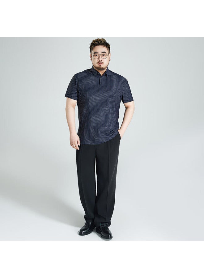 Ayoupang Summer Short Sleeve Ice Silk Plus Size Polo Shirt Business Striped Loose Elastic T-shirt Men Navy Blue XL - Image 4