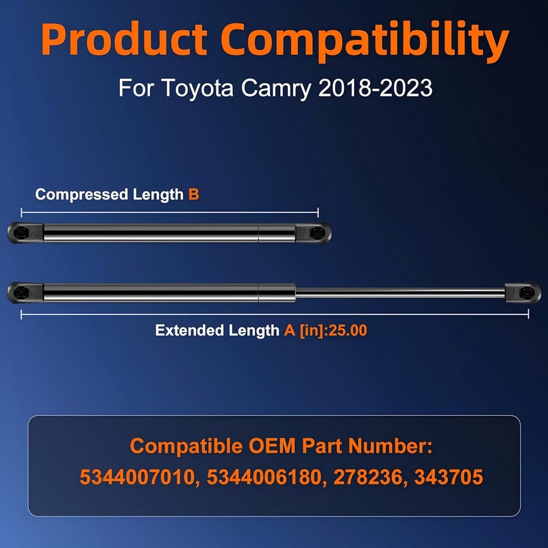 Euplokeer Qty (2) Hood Strut Lift Support Compatible with 2018-2023 Toyota Camry Base/Hybrid/L/LE/SE/TRD/XLE/XSE, Bonnet Shock Strut Replace OE# 5344007010 5344006180 Globally engineered build - Image 2