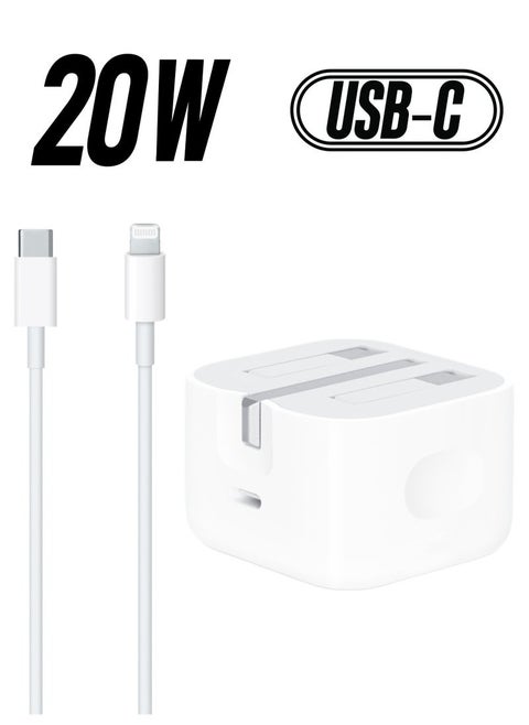 iPhone Charger 20W USB-C Dual Port Power Adapter – iPhone Fast Charger with Type-C to Lightning Cable 1 Meter, White | USB-C Wall Fast Charger Compatible with All iPhone Models (iPhone 12, 13, 14, 15, and more)