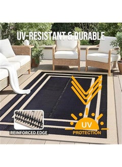 Arabest 5x8 ft Waterproof Outdoor Rug, Reversible Black & Beige Plastic Straw Mat for Patio, Camping, Balcony, Deck, Backyard. Indoor Outdoor Carpet Clearance for RV.  - Image 4