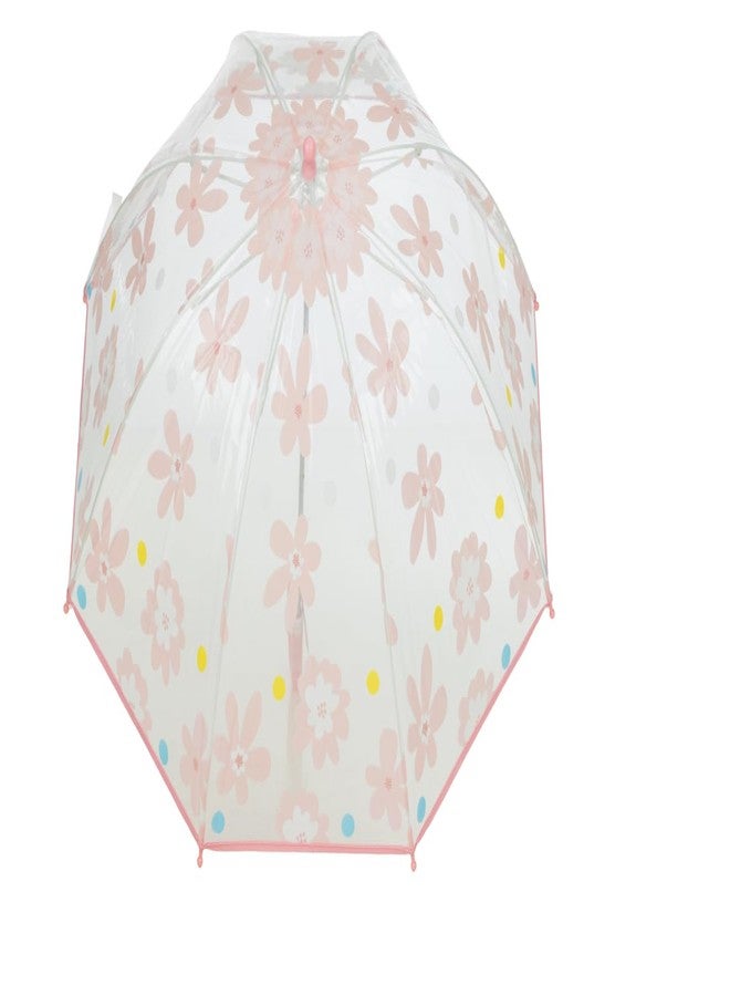 Yellow Bee Clear Umbrella with Pink Floral Design and Polka Dots for Girls, Peach, 3-10 Years - Image 2