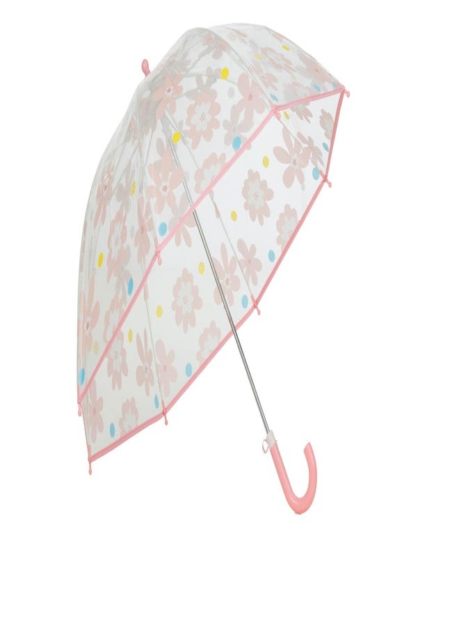 Yellow Bee Clear Umbrella with Pink Floral Design and Polka Dots for Girls, Peach, 3-10 Years - Image 1