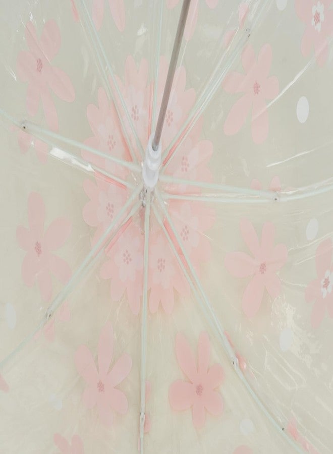 Yellow Bee Clear Umbrella with Pink Floral Design and Polka Dots for Girls, Peach, 3-10 Years - Image 3