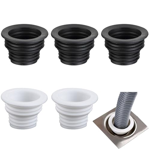 XFSAFDM 5 Pack Washing Machine Drain Connector, Drainage Cover for Bathroom and Kitchen, White and Black Drain Pipe Rat Stopper, Silicone Water Stopper for Sink Drainer and Washing Machine Pipe Outlet - Image 1
