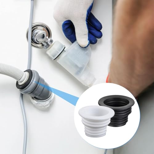 XFSAFDM 5 Pack Washing Machine Drain Connector, Drainage Cover for Bathroom and Kitchen, White and Black Drain Pipe Rat Stopper, Silicone Water Stopper for Sink Drainer and Washing Machine Pipe Outlet - Image 4
