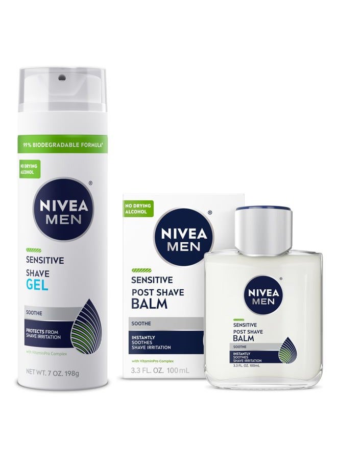 NIVEA MEN مجموعة العناية بالبشرة للحلاقة الحساسة للرجال من نيفيا، جل حلاقة حساس وبلسم بعد الحلاقة حساس، عبوتان - Image 1