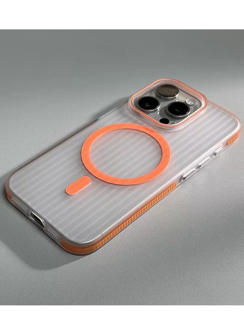 Generic - Corrugated Magsafe magnetic charging suitable mobile phone case grating iPhone13 pro skin-feeling matte – Orange - Image 1