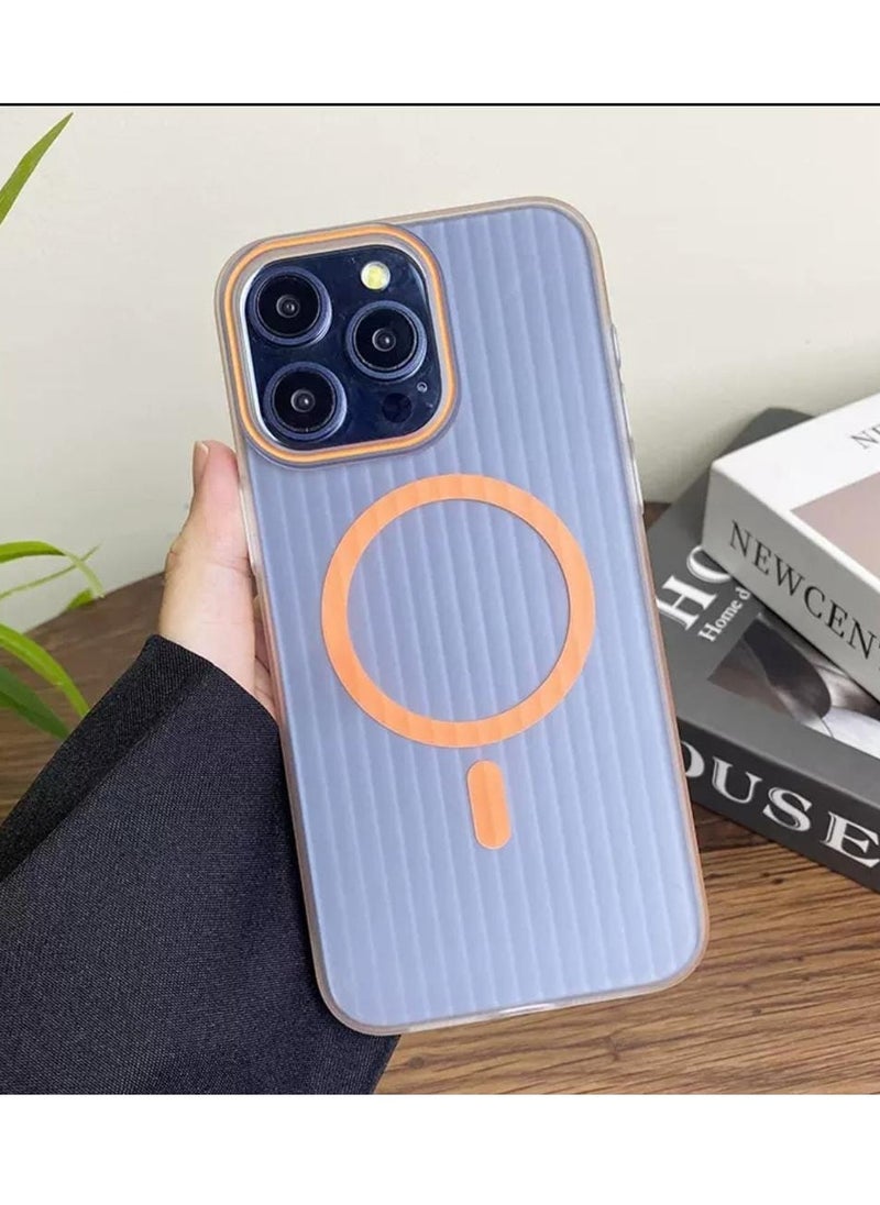 Generic - Corrugated Magsafe magnetic charging suitable mobile phone case grating iPhone13 pro skin-feeling matte – Orange - Image 1