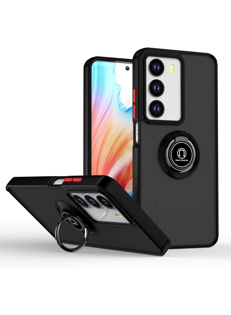 Muzz Case for Realme C71 4G / Case Cover For Realme C73 5G, Metal Ring Holder Grip Kickstand Car Magnetic Mount Shockproof Matte Hard Back Bumper Case for Realme C71 4G/C73 5G (Black) - Image 1