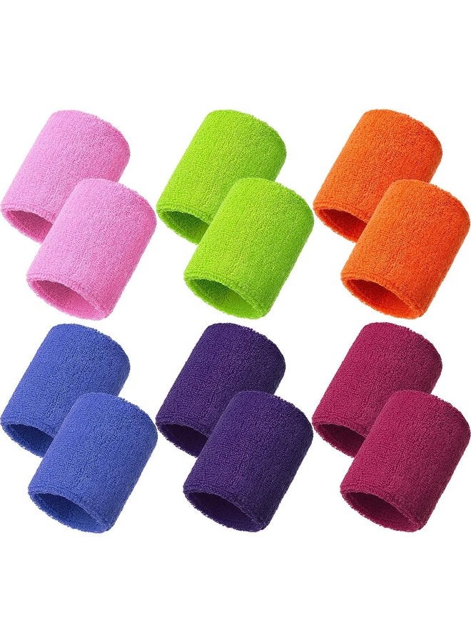 12 Pcs Multicolor Cotton Terry Cloth Wrist Sweatbands for Men & Women - Ideal for Various Sports