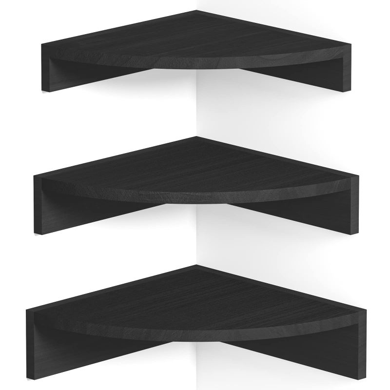 Alsonerbay Black Corner Shelf Wall Mount Set of 3 Floating Shelves for Wall Storage and Display Rustic Wood Shelves for Bedroom Living Room Bathroom Entryway Garage