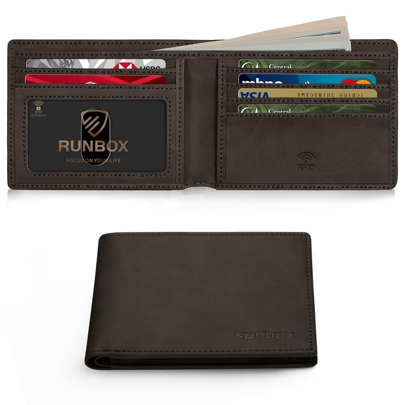 RUNBOX Wallet for Men Slim Leather Bifold RFID Blocking Minimalist Front Pocket Design with Gift Box - Image 1