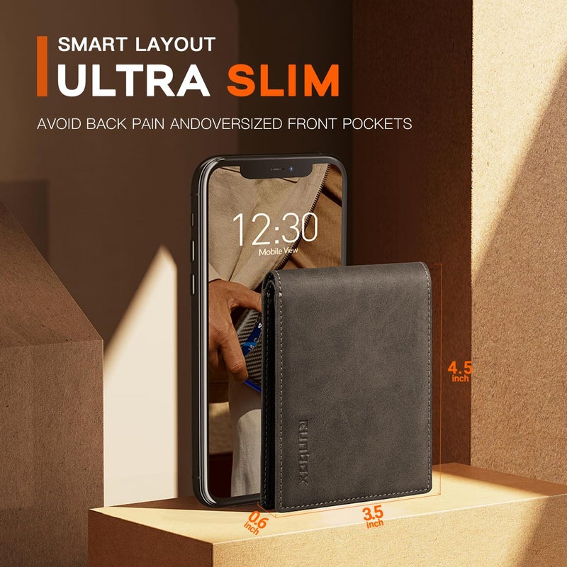 RUNBOX Wallet for Men Slim Leather Bifold RFID Blocking Minimalist Front Pocket Design with Gift Box - Image 3