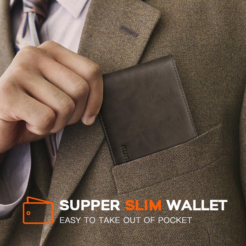 RUNBOX Wallet for Men Slim Leather Bifold RFID Blocking Minimalist Front Pocket Design with Gift Box - Image 5