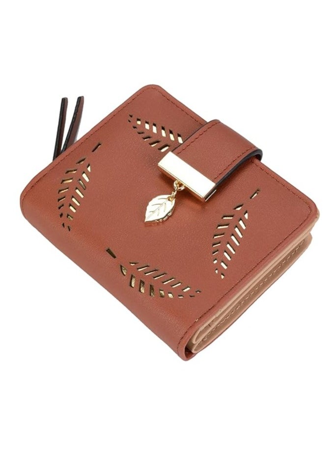 INOVERA (LABEL) Women's Vegan Leather Leaf Bi-fold Card Coin Holder Small Wallet  - Image 1
