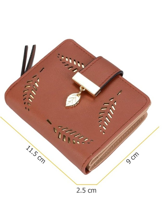 INOVERA (LABEL) Women's Vegan Leather Leaf Bi-fold Card Coin Holder Small Wallet  - Image 2