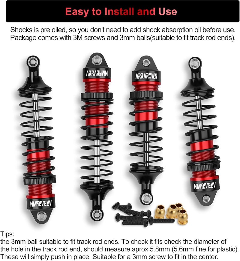 ARRAROWN مجموعة ممتصات الصدمات الأمامية والخلفية ARRAROWN 4 قطع 1/10 RC للسيارات Traxxas Slash/Rustler/Stampede VXL - Image 4