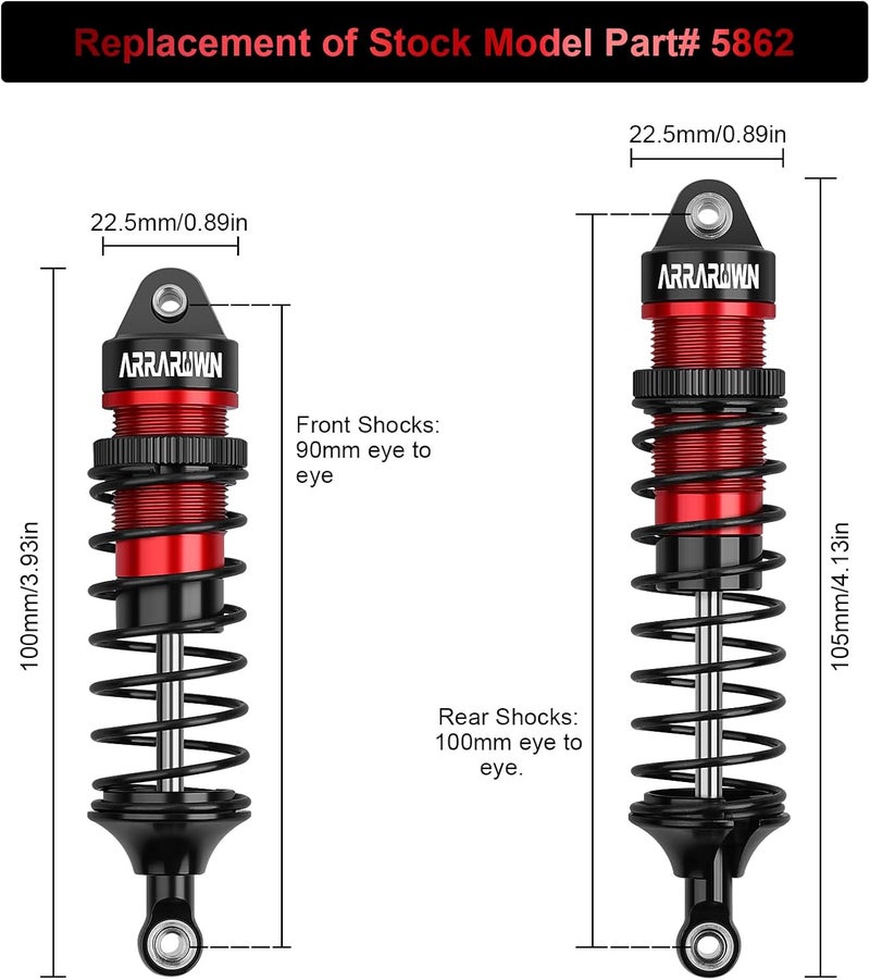 ARRAROWN مجموعة ممتصات الصدمات الأمامية والخلفية ARRAROWN 4 قطع 1/10 RC للسيارات Traxxas Slash/Rustler/Stampede VXL - Image 3