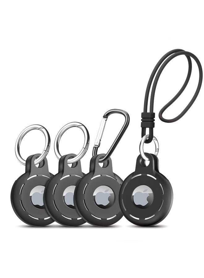 بوفان مجموعة من 4 حوامل لبطاقات Apple Airtag، حافظات سيليكون مقاومة للصدمات والغبار وقابلة للغسل لبطاقات Airtag مع ملحقات للمحافظ والأمتعة وأطواق الحيوانات الأليفة وأجهزة تحديد المفاتيح (أسود) - Image 1