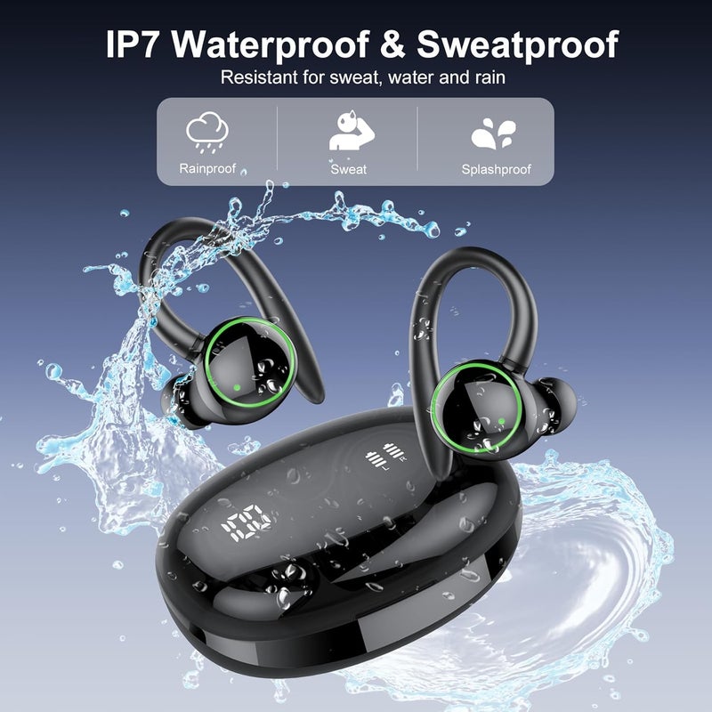 PEFUPEW Wireless Earbuds, Bluetooth 5.4 Headphones Sport, Over Ear Buds With ENC Noise Cancelling Mic, 48H, Wireless Earphone With Earhooks, Stereo Deep Bass, IP7 Waterproof Headset for Workout, Black - Image 5