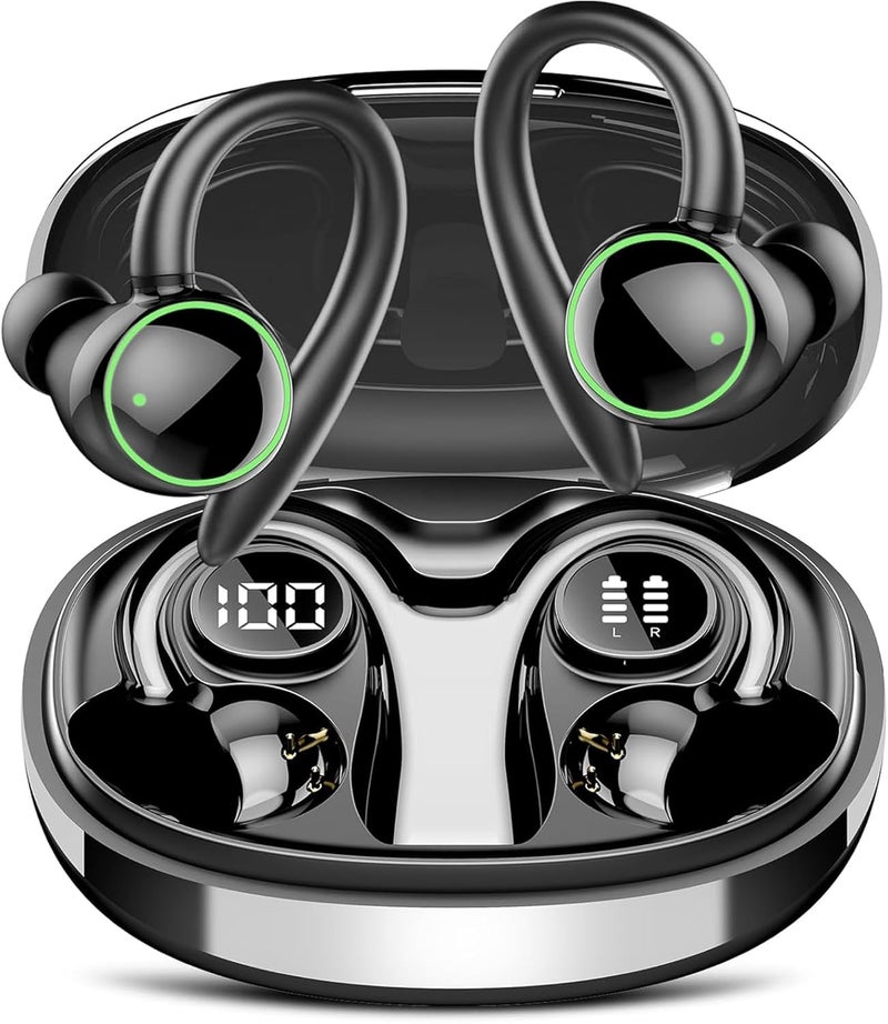 PEFUPEW Wireless Earbuds, Bluetooth 5.4 Headphones Sport, Over Ear Buds With ENC Noise Cancelling Mic, 48H, Wireless Earphone With Earhooks, Stereo Deep Bass, IP7 Waterproof Headset for Workout, Black - Image 1