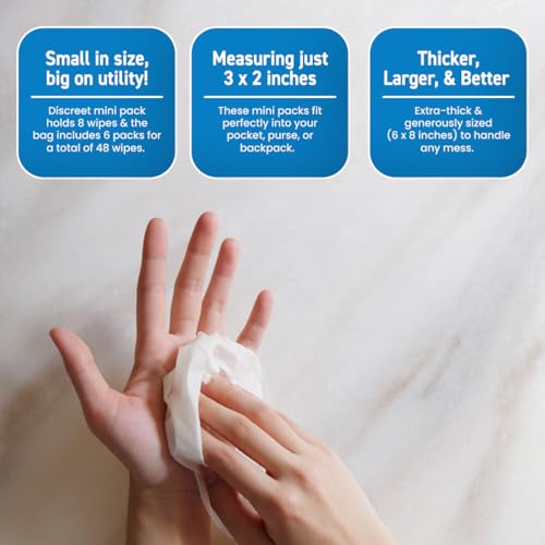 Filtra® Flushable Personal Hygiene | 99% Water | 100% Flushable & Septic Safe | Plant-Based, Biodegradable | Fragrance-Free, Alcohol & Paraben Free | For Baby, Intimate, Toilet & Travel Use | 8 Sheets/Mini Pack, 6 Packs/Bag (48 Count) - Image 5