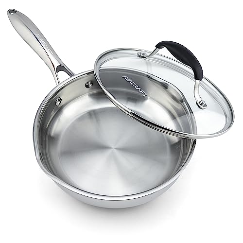 AVACRAFT 18/10 8 Inch Stainless Steel Frying Pan with Lid, Side Spouts, Induction Pan, Versatile Stainless Steel Skillet, Fry Pan in our Pots and Pans (Stainless Steel, 8 Inch) - Image 1
