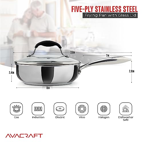 AVACRAFT 18/10 8 Inch Stainless Steel Frying Pan with Lid, Side Spouts, Induction Pan, Versatile Stainless Steel Skillet, Fry Pan in our Pots and Pans (Stainless Steel, 8 Inch) - Image 2