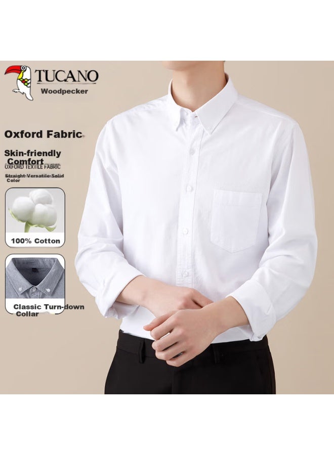 Tucano Tucano Men's Spring And Autumn Business Casual Pure Cotton Oxford Cloth All-match Turn-down Collar Loose Top Men's Wear White Xl - Image 1