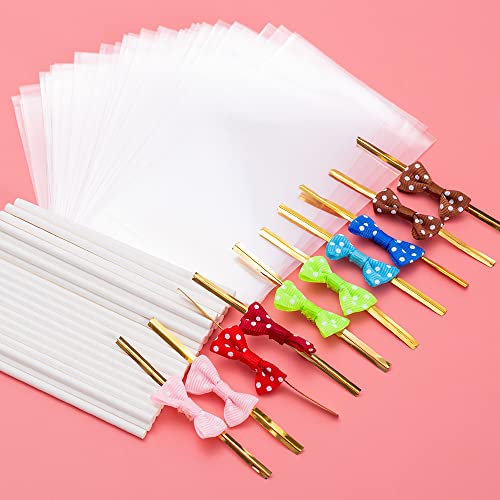 SOTMALTK 320Pcs Cake Pop Sticks and Wrappers Kit, 6inch Lollipop Sticks with Cake Pop Bags and Metallic Twist Ties Bow, Perfect for Making Lollipops,Candies,Chocolates and Cookies - Great for Parties - Image 5