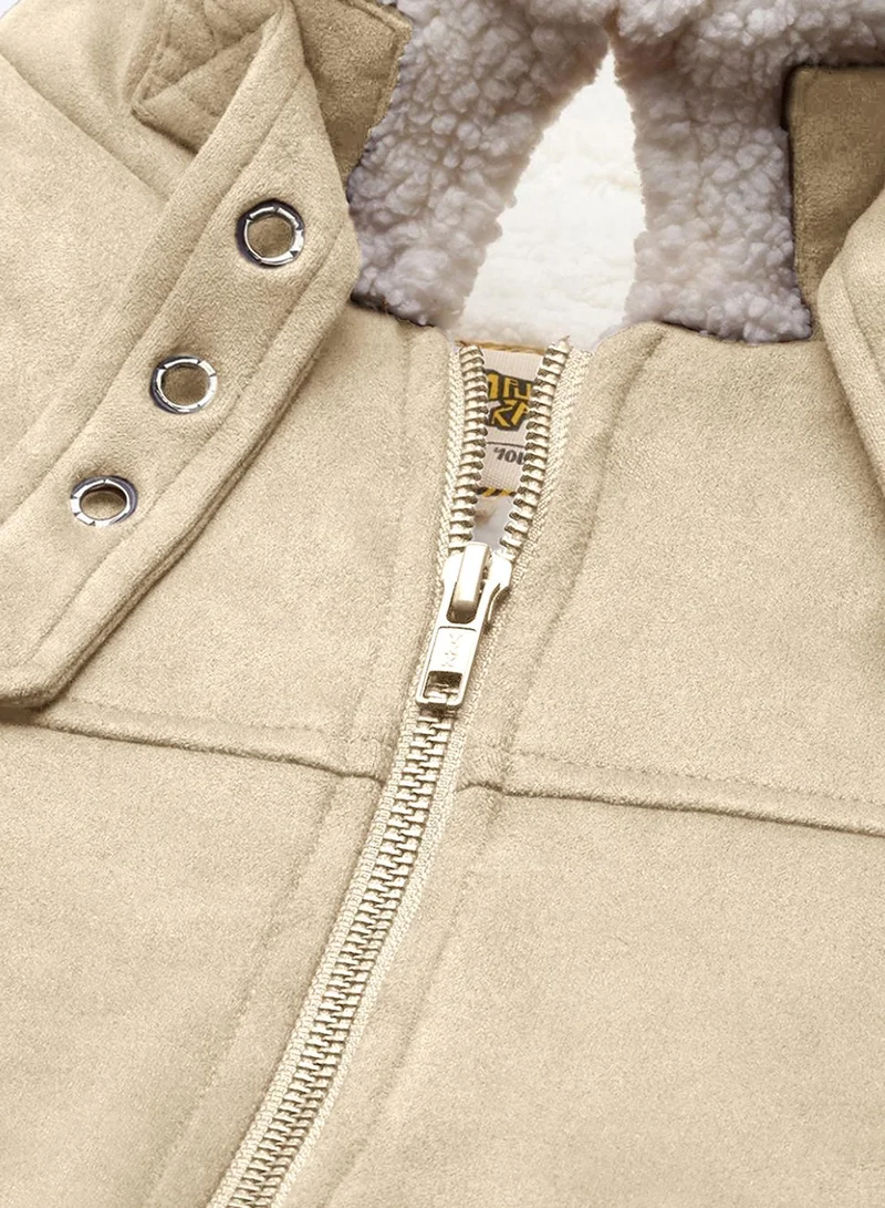 CAHOOT Beige Men's Saltbox Beige Fur-Lined Suede Bomber Jacket for Men | Best Price UAE