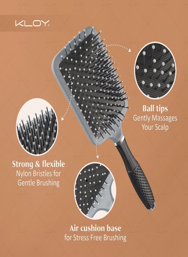 KLOY Ultra Paddle Hair Brush with Large Coverage, Soft Ball-Point Bristles for Men & Women, Grey - Image 4