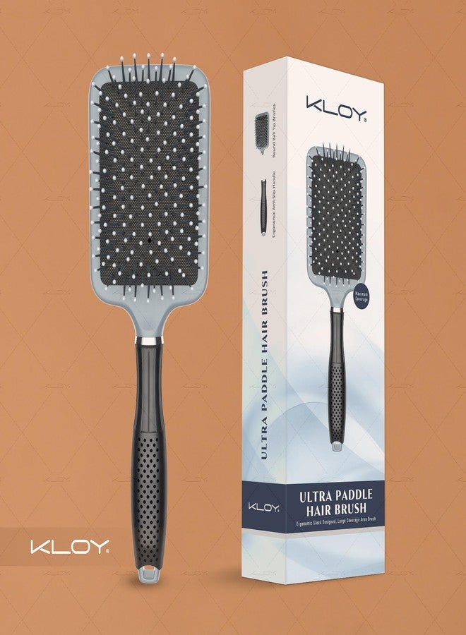 KLOY Ultra Paddle Hair Brush with Large Coverage, Soft Ball-Point Bristles for Men & Women, Grey - Image 2