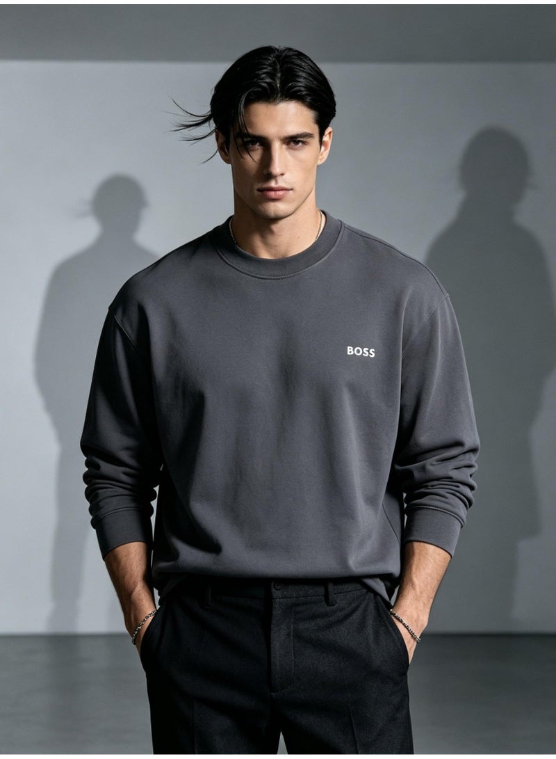 BOSS Men Charcoal Dark Grey Crew Neck Sweatshirt Premium Urban Street Outfit Dark Gray - Image 3