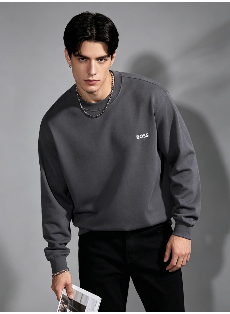 BOSS Men Charcoal Dark Grey Crew Neck Sweatshirt Premium Urban Street Outfit Dark Gray - Image 5