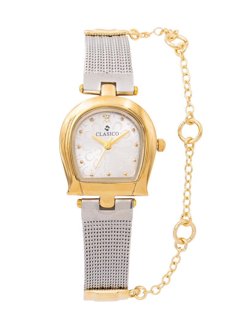 Clasico ساعة أنالوج مصممة للنساء من أماريل - 30 مم - لون مزدوج فضي ذهبي - حزام سلسلة - Image 1