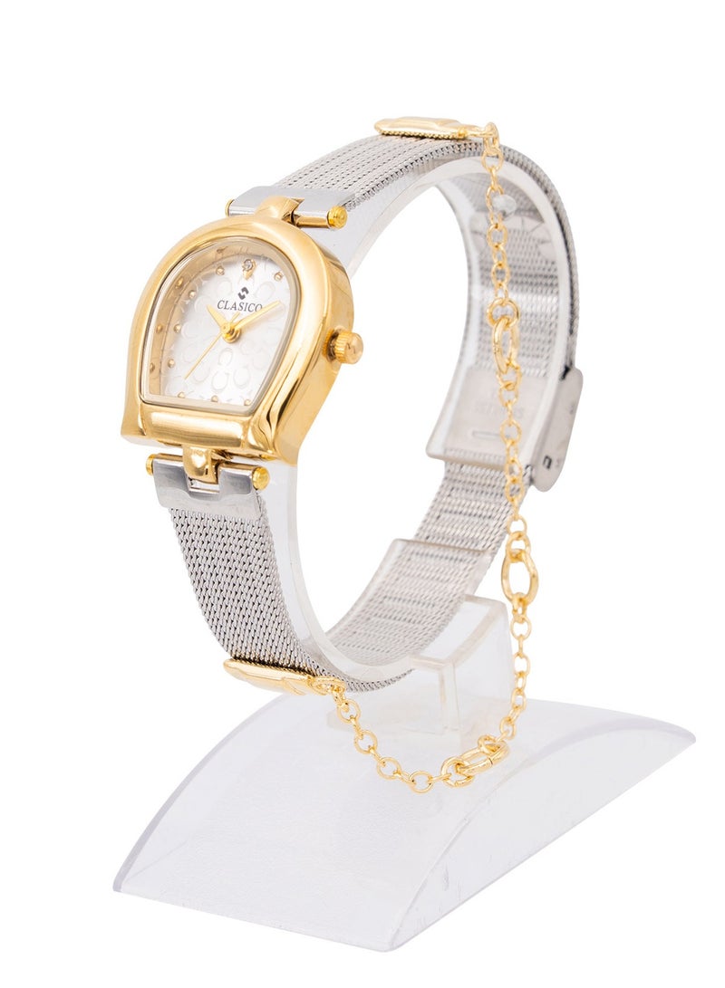 Clasico ساعة أنالوج مصممة للنساء من أماريل - 30 مم - لون مزدوج فضي ذهبي - حزام سلسلة - Image 2