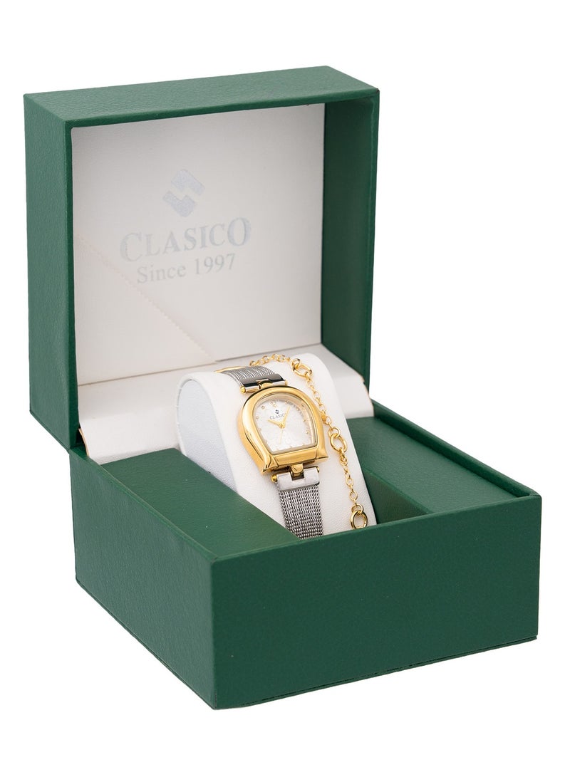 Clasico ساعة أنالوج مصممة للنساء من أماريل - 30 مم - لون مزدوج فضي ذهبي - حزام سلسلة - Image 5