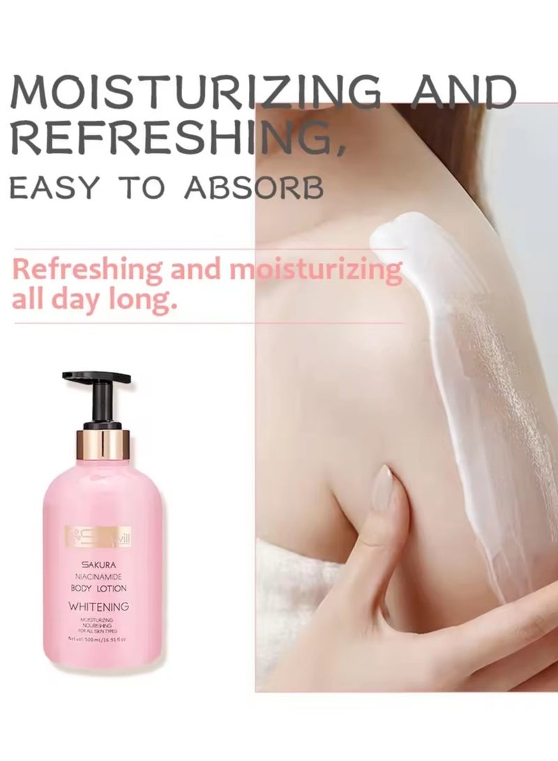 SHAWILL SAKURA NIACINAMIDE BODY LOTION WHITENING 500ML - Image 3