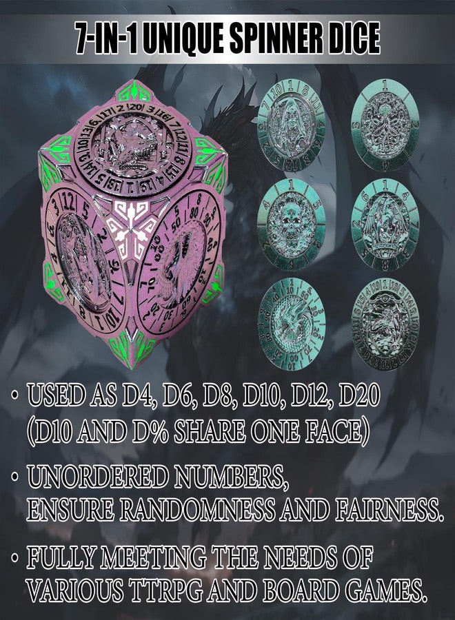 Froggod Roulette Dice Spinner 7-in-1 Metal DND Dice Set with 3D Relief – Mechanical DND Spinner for Dungeons and Dragons Gifts, DM & Players(Gradient) - Image 2