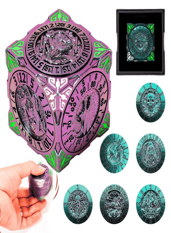 Froggod Roulette Dice Spinner 7-in-1 Metal DND Dice Set with 3D Relief – Mechanical DND Spinner for Dungeons and Dragons Gifts, DM & Players(Gradient) - Image 1