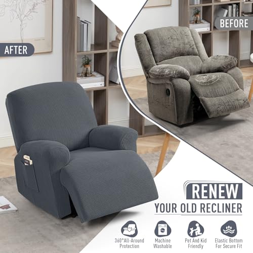 TAOCOCO Recliner Cover 4-Pieces, Recliner Stretch Sofa Slipcover, Recliner Cover 1 Seat, Couch Protector Soft, Furniture Protector Covers with Elastic,Chair Covers Jacquard Pattern (Grey) - Image 4