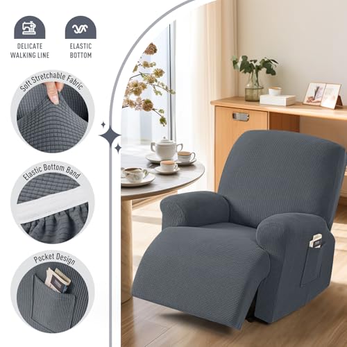 TAOCOCO Recliner Cover 4-Pieces, Recliner Stretch Sofa Slipcover, Recliner Cover 1 Seat, Couch Protector Soft, Furniture Protector Covers with Elastic,Chair Covers Jacquard Pattern (Grey) - Image 3