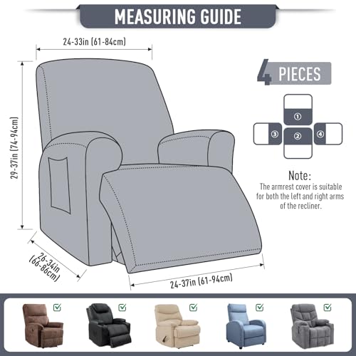 TAOCOCO Recliner Cover 4-Pieces, Recliner Stretch Sofa Slipcover, Recliner Cover 1 Seat, Couch Protector Soft, Furniture Protector Covers with Elastic,Chair Covers Jacquard Pattern (Grey) - Image 5