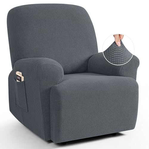 TAOCOCO Recliner Cover 4-Pieces, Recliner Stretch Sofa Slipcover, Recliner Cover 1 Seat, Couch Protector Soft, Furniture Protector Covers with Elastic,Chair Covers Jacquard Pattern (Grey) - Image 1