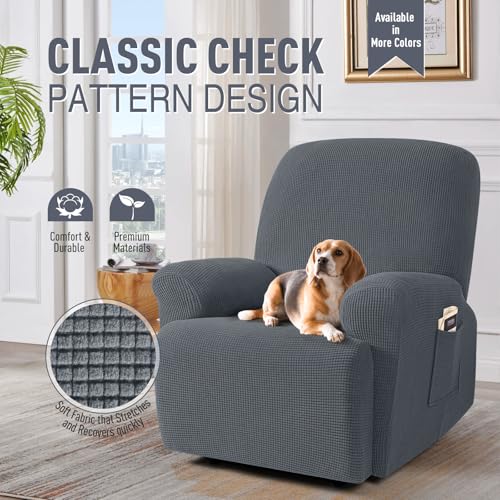 TAOCOCO Recliner Cover 4-Pieces, Recliner Stretch Sofa Slipcover, Recliner Cover 1 Seat, Couch Protector Soft, Furniture Protector Covers with Elastic,Chair Covers Jacquard Pattern (Grey) - Image 2