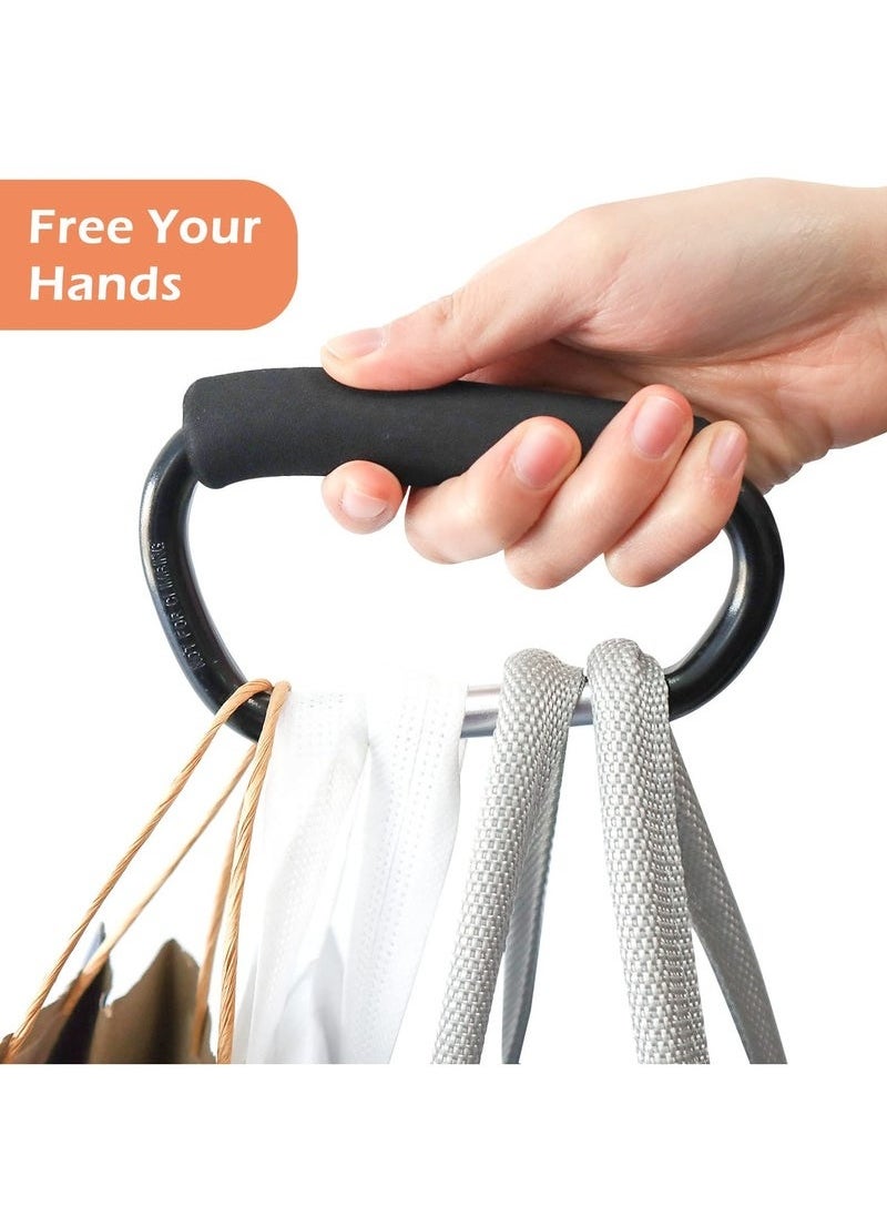 PYC - Stroller Hooks,2 Pack Handzy Grocery Bag Holder Handle Carrier Tool Strong Large Durable Multi Purpose Snap Large Carabiner Clip Set with Soft Cushion Grip(Black) - Image 1
