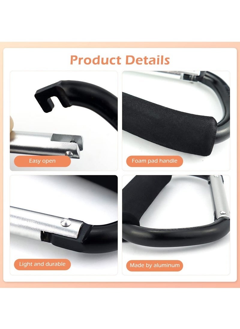 PYC - Stroller Hooks,2 Pack Handzy Grocery Bag Holder Handle Carrier Tool Strong Large Durable Multi Purpose Snap Large Carabiner Clip Set with Soft Cushion Grip(Black) - Image 1