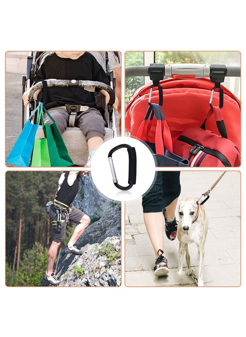 PYC - Stroller Hooks,2 Pack Handzy Grocery Bag Holder Handle Carrier Tool Strong Large Durable Multi Purpose Snap Large Carabiner Clip Set with Soft Cushion Grip(Black) - Image 1