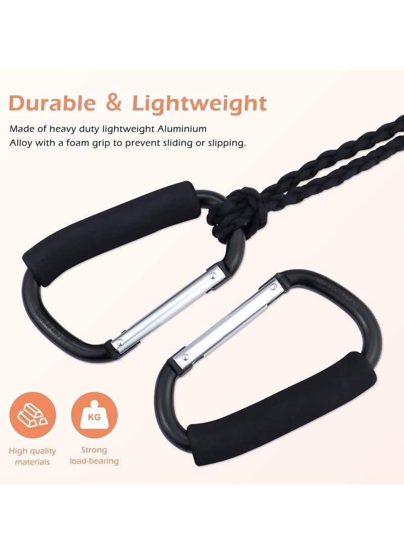 PYC - Stroller Hooks,2 Pack Handzy Grocery Bag Holder Handle Carrier Tool Strong Large Durable Multi Purpose Snap Large Carabiner Clip Set with Soft Cushion Grip(Black) - Image 1